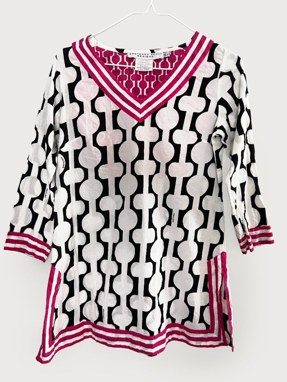 Gretchen Scott Designs XS Black White Pink Geometric Tunic Top Resort Wear